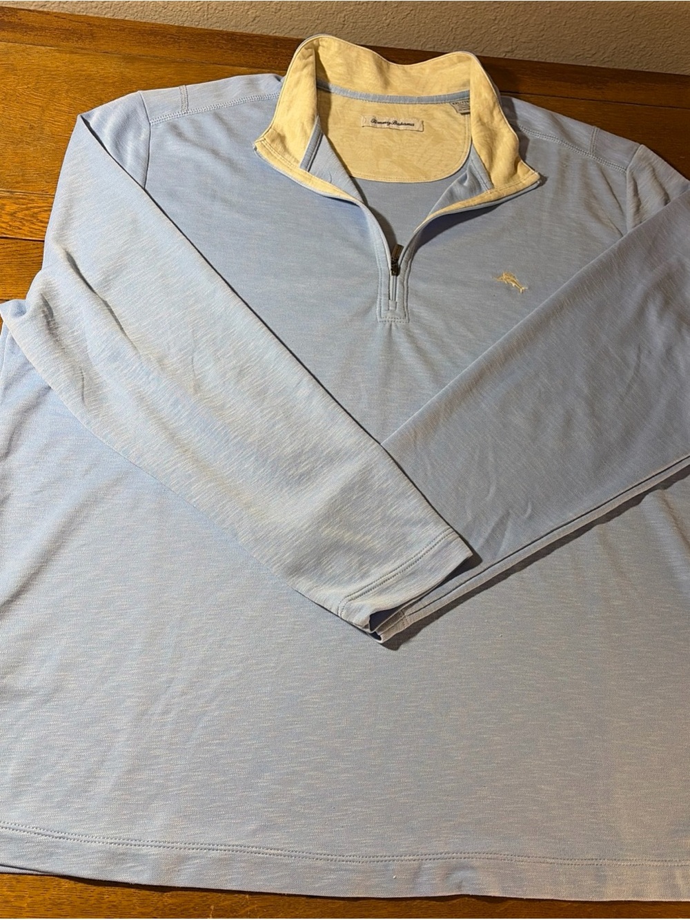 Tommy Bahama Light Blue Quarter-Zip Pullover with Cream Collar